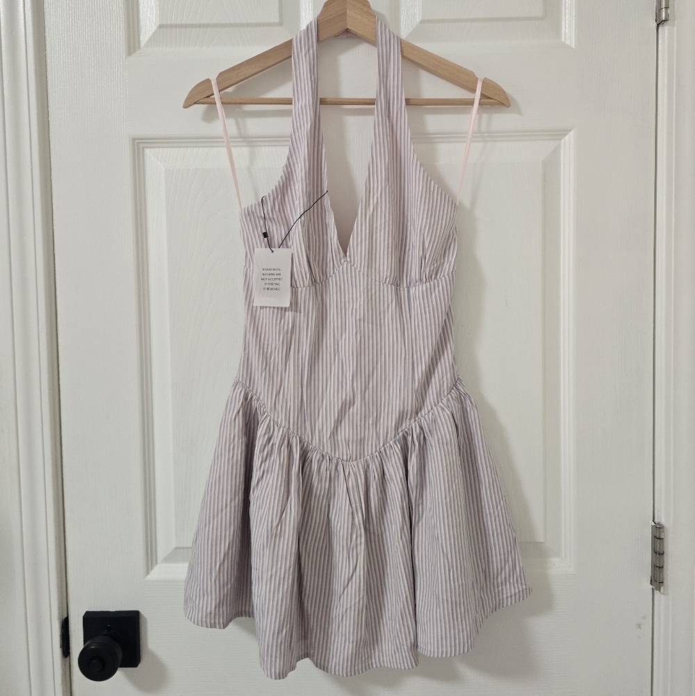 More To Come Revolve Davina Halter Neck Mini Dress In Nude Stripe New Size XS - Picture 4 of 8